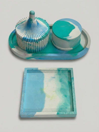 Sea Green Resin Vanity Tray Set - Crafted by Chitra