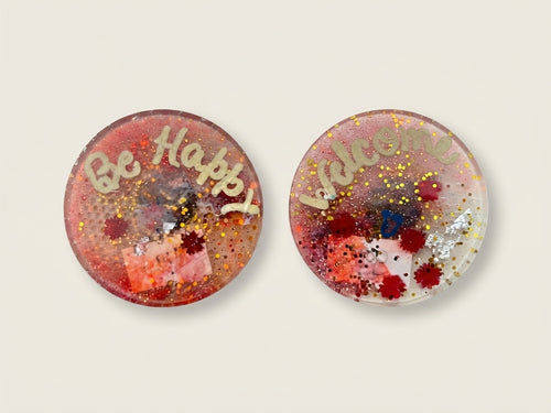 Be Happy and Welcome Coaster Pair - Crafted by Chitra