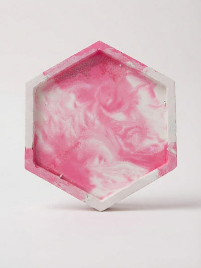 Hexagon - Rose Marble Resin Trinket Dish - Crafted by Chitra